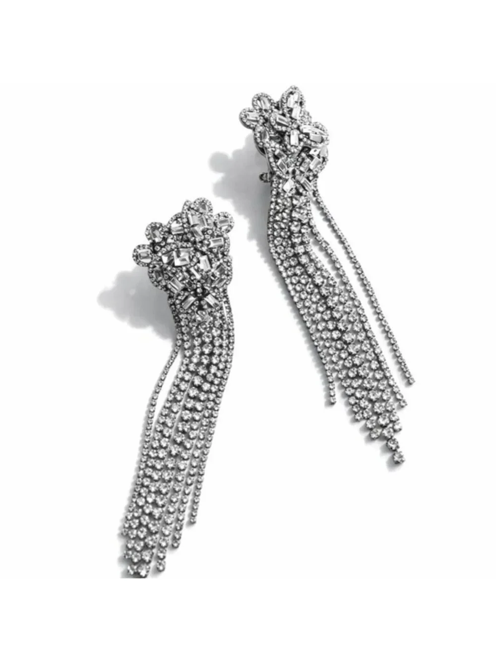 New! Zara Silver Rhinestone Statement Earrings (1011) NWOT